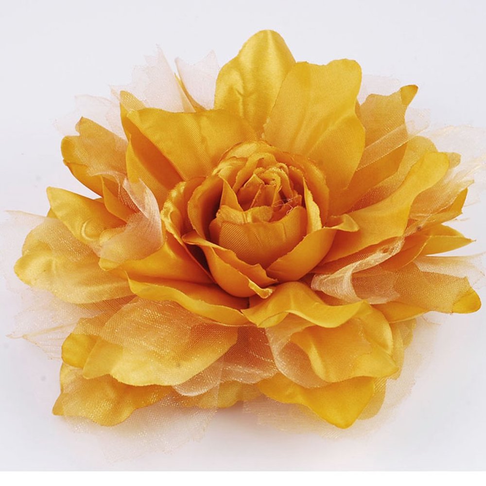 5-1/2" Large Fabric Flower Pin - Gold